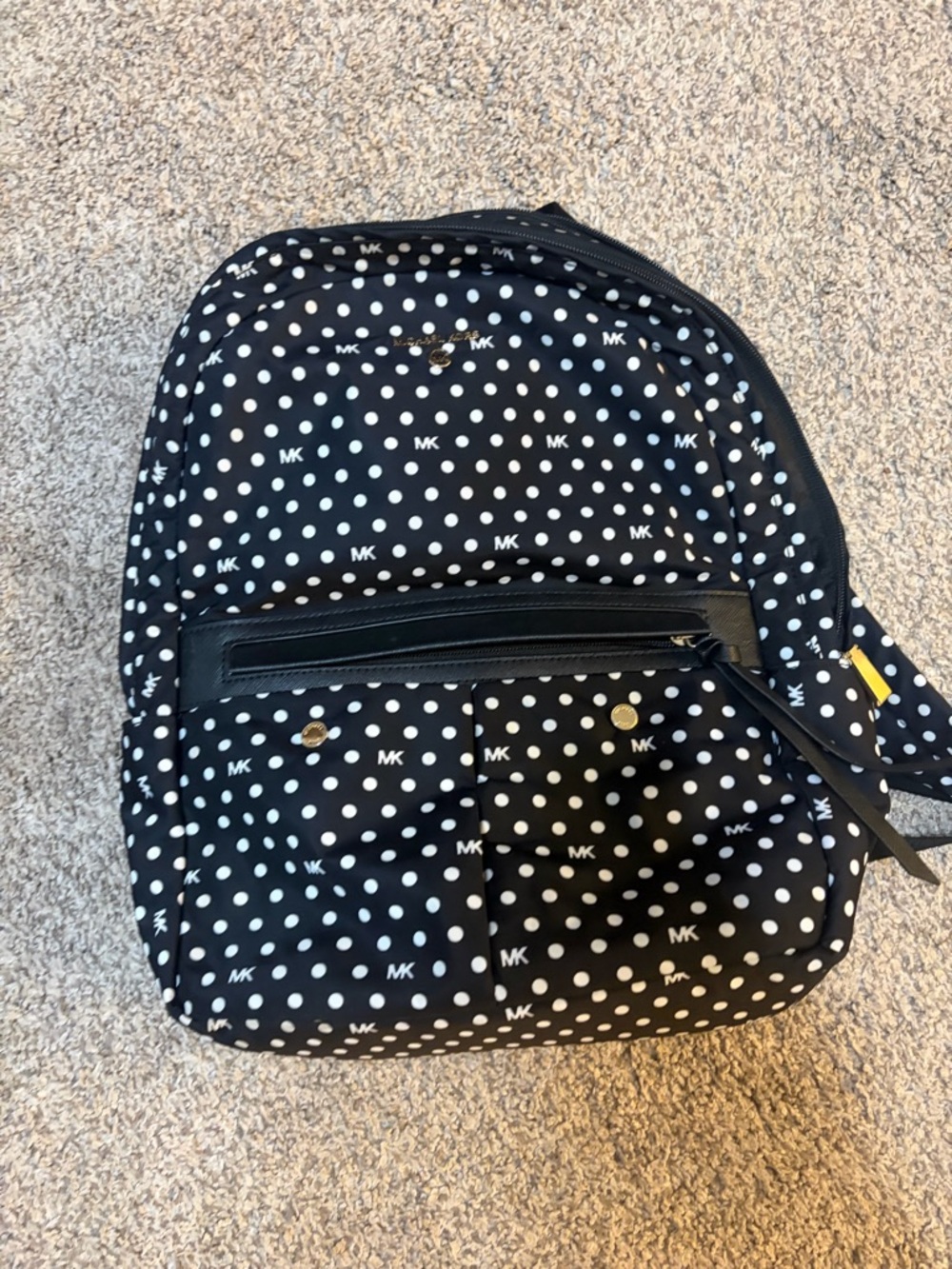 Michael Kors Black & White Polka Dot Backpack with Gold Hardware